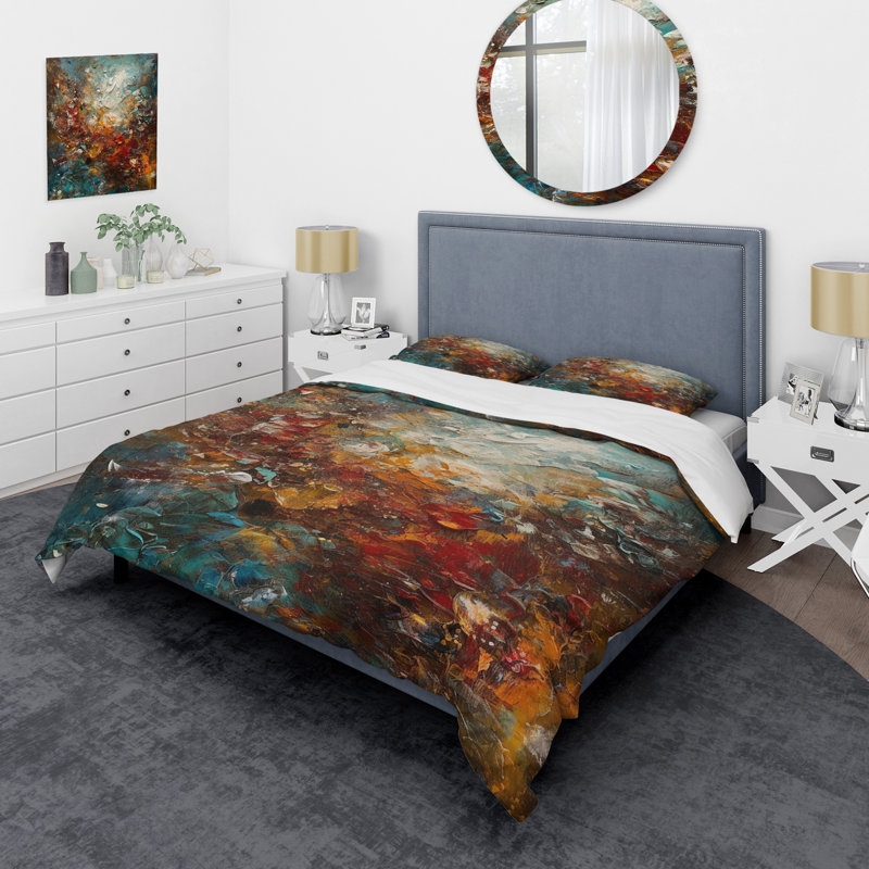 Ensemble de housse de couette à motif abstrait en microfibre Autumn Bliss, Housse de couette pour grand lit et 2 taies décor