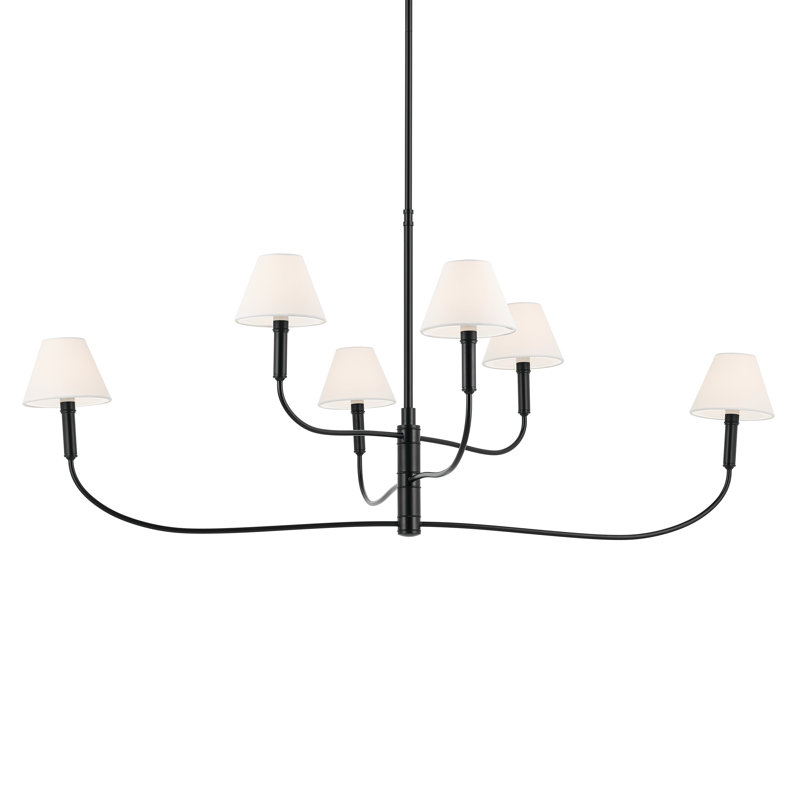  6-Light Classic Shaded Arm Chandelier, Satin Black, 23.25" H x 6" W x 51.5" D
