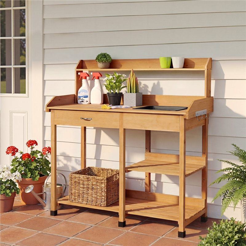 Burroughs Fir Potting Bench, Natural Wood