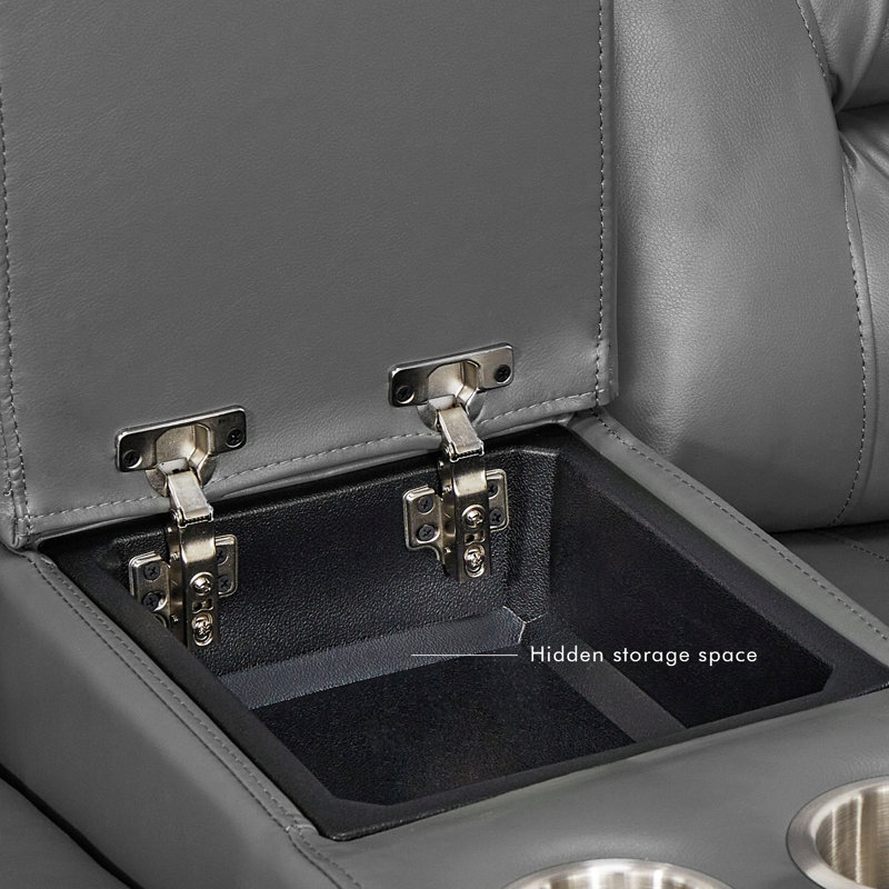 Causeuse inclinable électrique en simili cuir 71,5 po avec console de rangement et ports USB-C Kimblyn, Gris