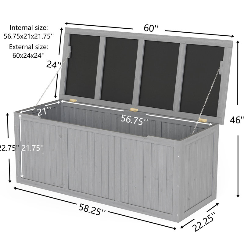 Outdoor Solid Wood 112 Gallon Deck Box For Pool , Patio Cushions, And Garden Tools - Low Maintenance Patio, Porch, Or Poolside Stylish Storage With Dual-Purpose Seat Table Top