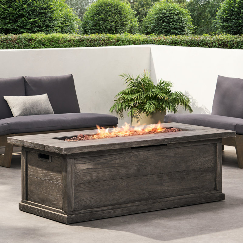 Foyer en béton de 56 po x 19,66 po, 50 000 propane, motif en bois gris - Ajoutez de la chaleur à votre jardin extérieur avec finition Patio