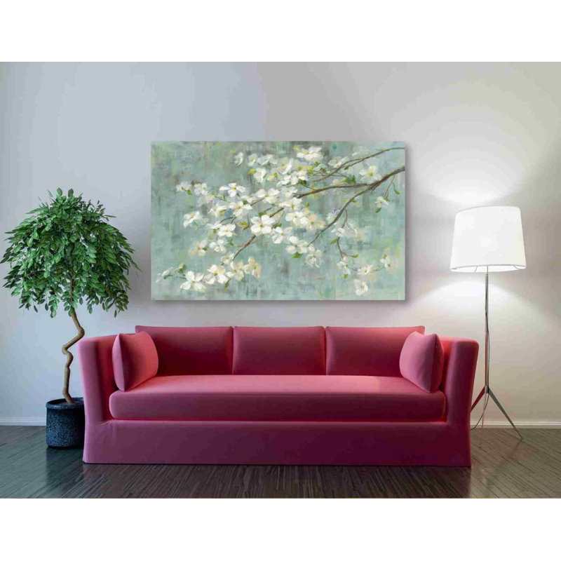 «Dogwood in Spring on Blue» par Danhui Nai, art mural sur toile, H 40 po x l 60 po