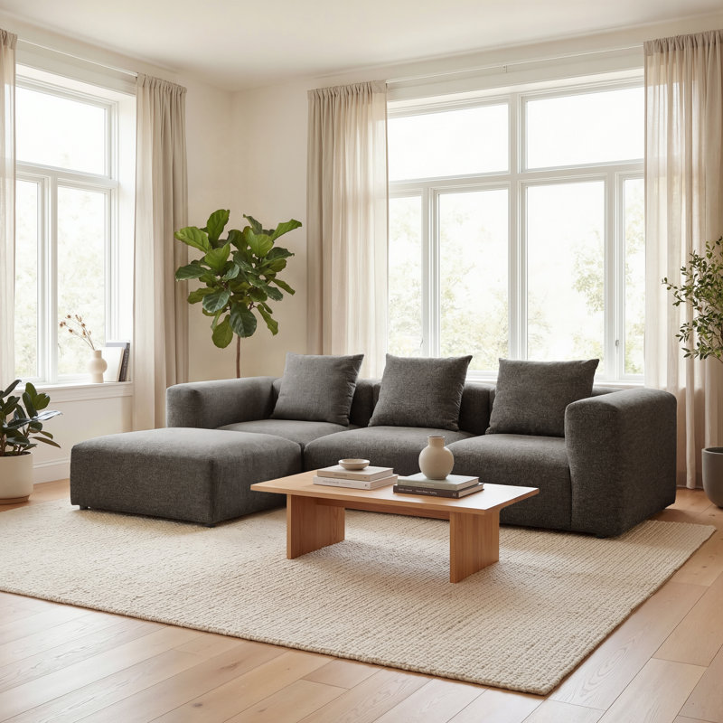 Vector 4 Seater Modular Corner Sofa Fabric 301cm L Shaped Sectional, Grey