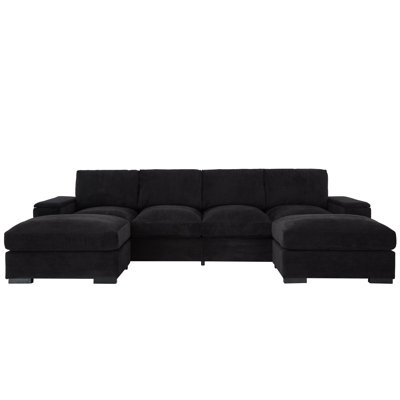 4‑Seat Deep Seat Upholstered Corduroy Sectional Couch  Sofa with 2 Ottomans