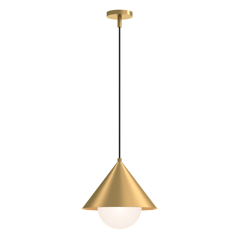 Luminaire suspendu conique 1 lumière Ireland, Or brossé / verre opale
