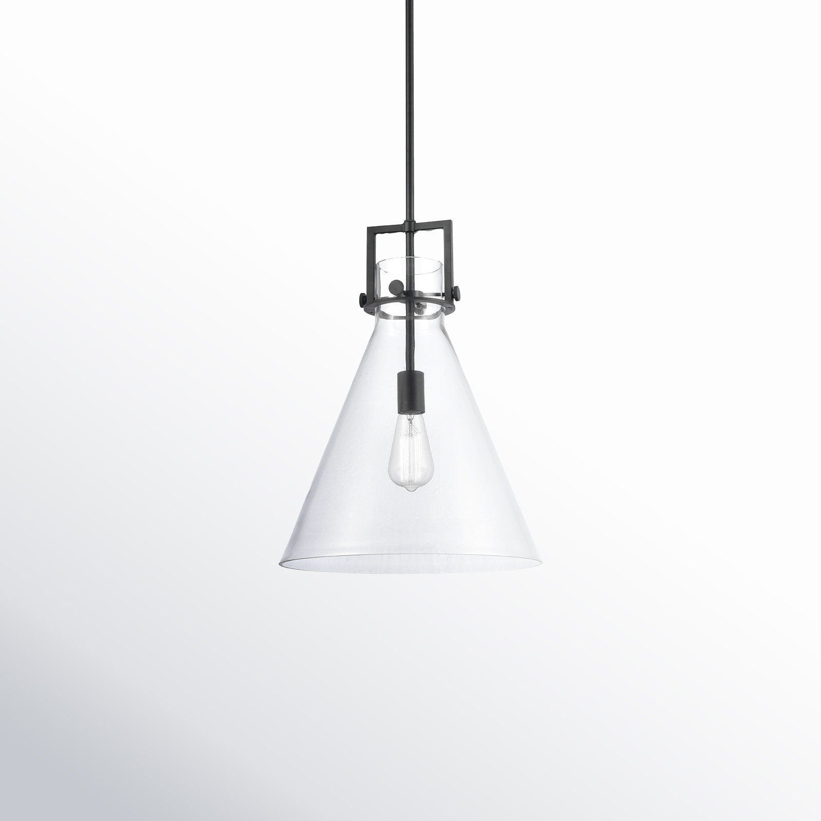 Coterie Single Light Glass Dimmable Pendant, Clear, 19.13" H x 14" W x 14" D, Matte Black