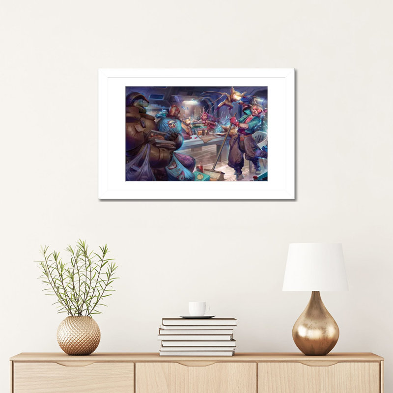 Glitch Gremlin Game Night - reproduction d'art murale - papier d'art encadré, H 24 po x l 16 po, Blanc