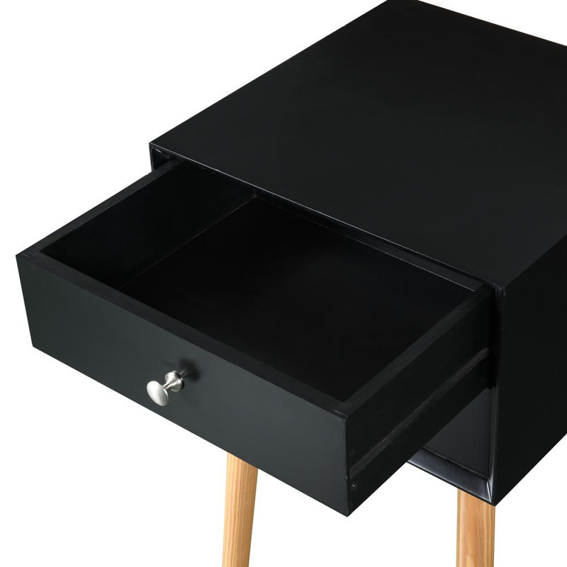 Mid Century Modern Design 2 Drawers Nightstand With Rubber Wood Legs