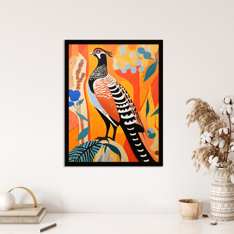 Autumn Pheasant Bird Vibrant Folk - Single Picture Frame Print