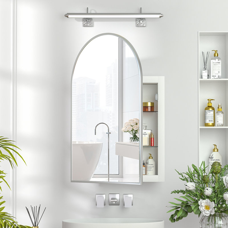 Miroir Poulton, Nickel brossé, H 30 po x l 20 po x P 4,5 po