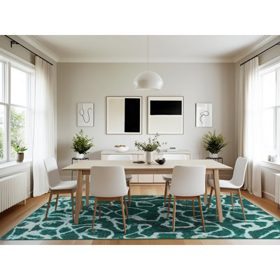 Tapis abstrait bleu sarcelle Ajim