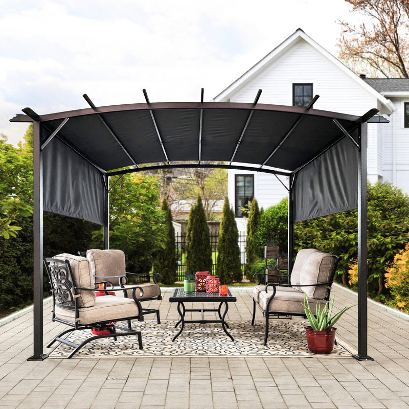 Outdoor Pergola With Retractable Shade Canopy - 12 X 9 Ft Steel Frame For Garden Enjoyment And Relaxation Gazebo Ft, Sun Protection