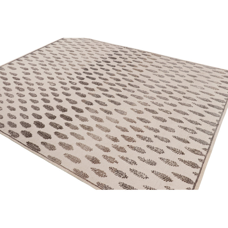 Rug & Kilim’S Modern Block Print Rug In White With Mauve Floral Patterns, Rectangle 5' x 8'