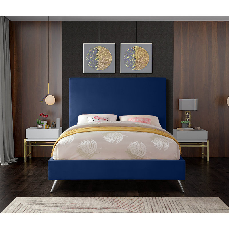 Lit plateforme tapissier Jasmine Lavaca, Très grand, Velours marine