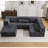 Compression Mahjong Sofa,Convertible Floor Sofa Bed,DIY Boneless Modular Sectional Sofa,No Assembly Required,Circle Fleece Fabric,Oversized 4 Seater With 1 Ottoman,Dark-Grey-1302720331