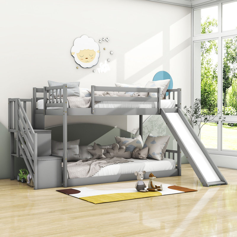 Heild Kids Twin Over Twin Bunk Bed, Gray