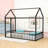 Twin Metal House Bed With Fence-Style Guardrails-2092570745