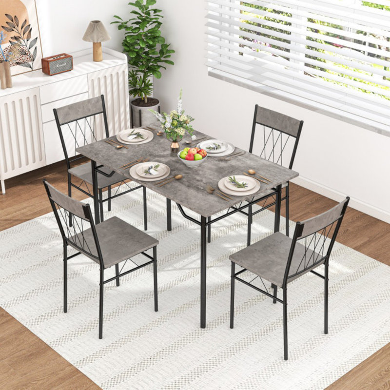 Ensemble de table de salle à manger 5 pièces pour 4 personnes avec table de cuisine et 4 chaises, Gris