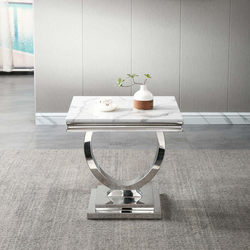 Table de bout Marleyann, Blanc, Argenté