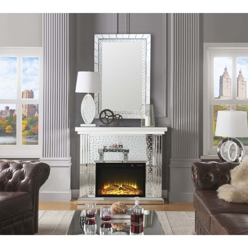 Nysa 47" Fireplace, Mirrored & Faux Crystals