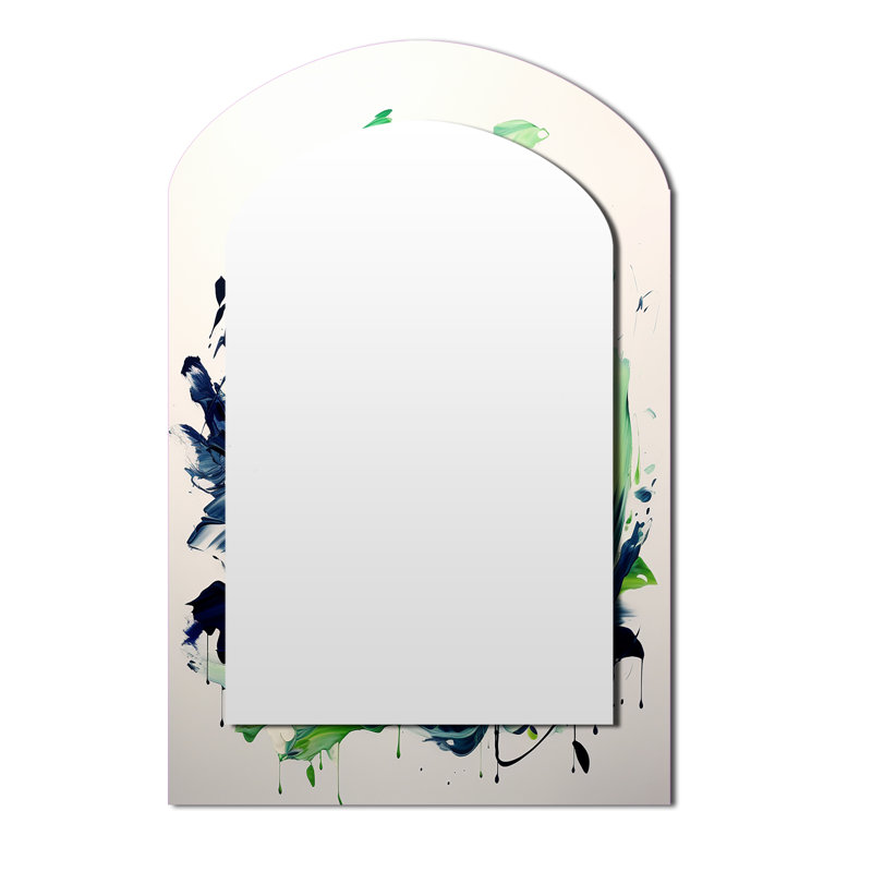 Encre abstraite verte et blanche «V», peinture abstraite, grand miroir, décoration murale asymétrique moderne, impression sur métal
