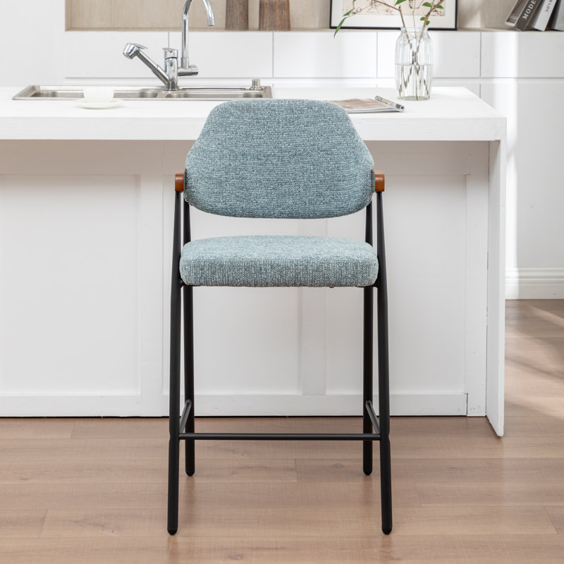 Tabouret de comptoir rembourré avec accoudoirs Devane, Bleu