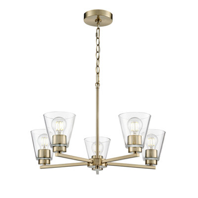 Lustre 5 lumières 24 po Strayhan - Or moderne