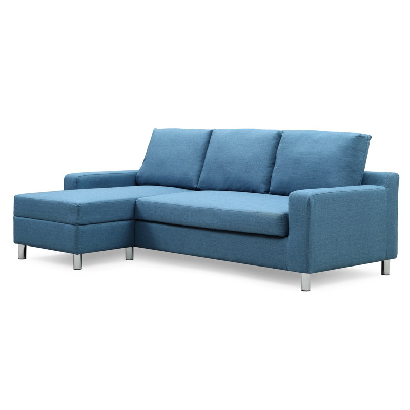 Falgoust Upholstered L-Shaped Sectional, Blue Linen Blend, Left Hand Facing