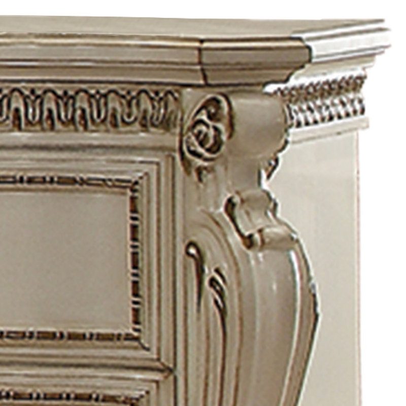 2 Drawer Transitional Style Nightstand, White/White
