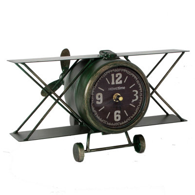 Analog Metal Quartz Tabletop Clock in Black/Green