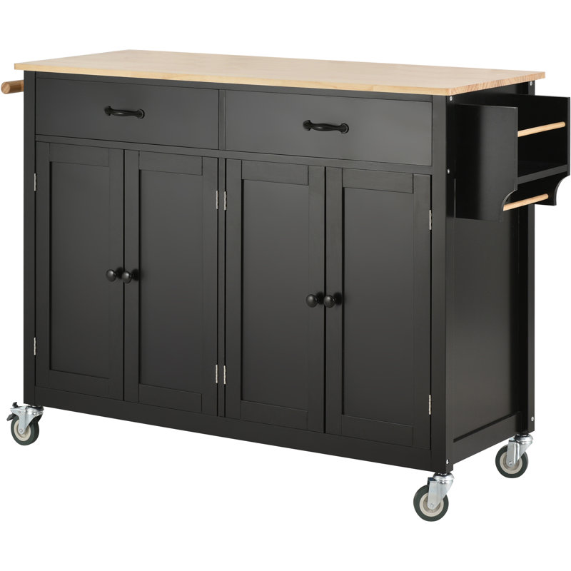Kitchen Island Cart with Solid Wood Top and Locking Wheels,54.3 Inch Width,4 Door Cabinet and Two Drawers,Spice Rack, Towel Rack