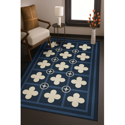 Tapis bleu tissé lavable rétro Mosso