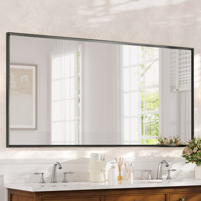 Modern Bathroom Mirror with 3mm Tempered Glass, Beveled Frame Bathroom Mirror for Over Sink, Rust-Proof Aluminum Frame Wall Mirror