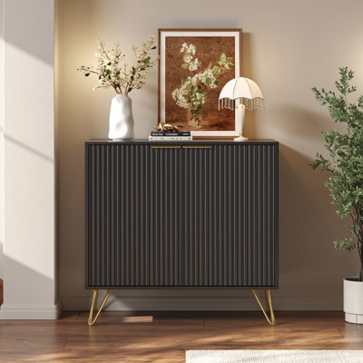 Camilo 4-Door Sideboard, Black TV Stand with Fluted Design