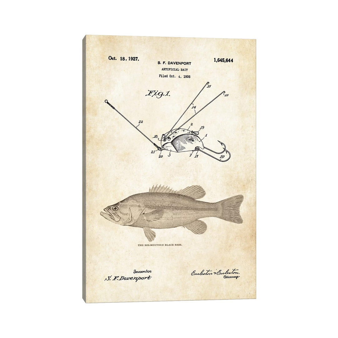 Largemouth Bass Fishing Lure by Patent77 - Wrapped Canvas Gallery-Wrapped Canvas Giclée