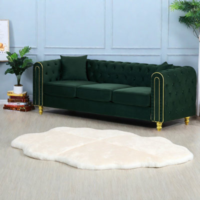 Canapé Chesterfield 3 places moderne en velours vert 86 pouces pour la maison