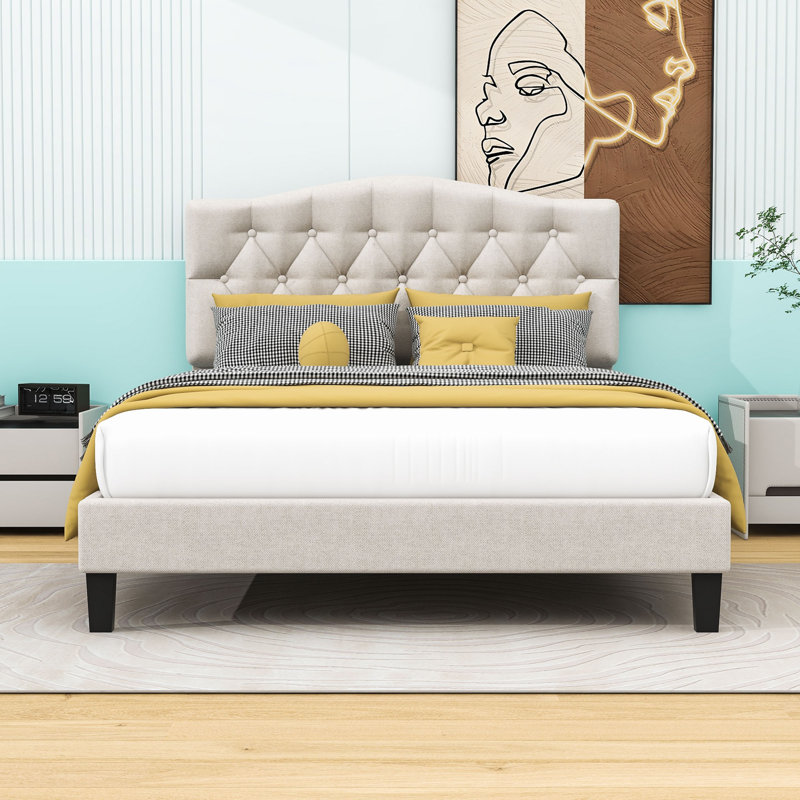 Tufted Upholstered Low Profile Platform Bed, Full