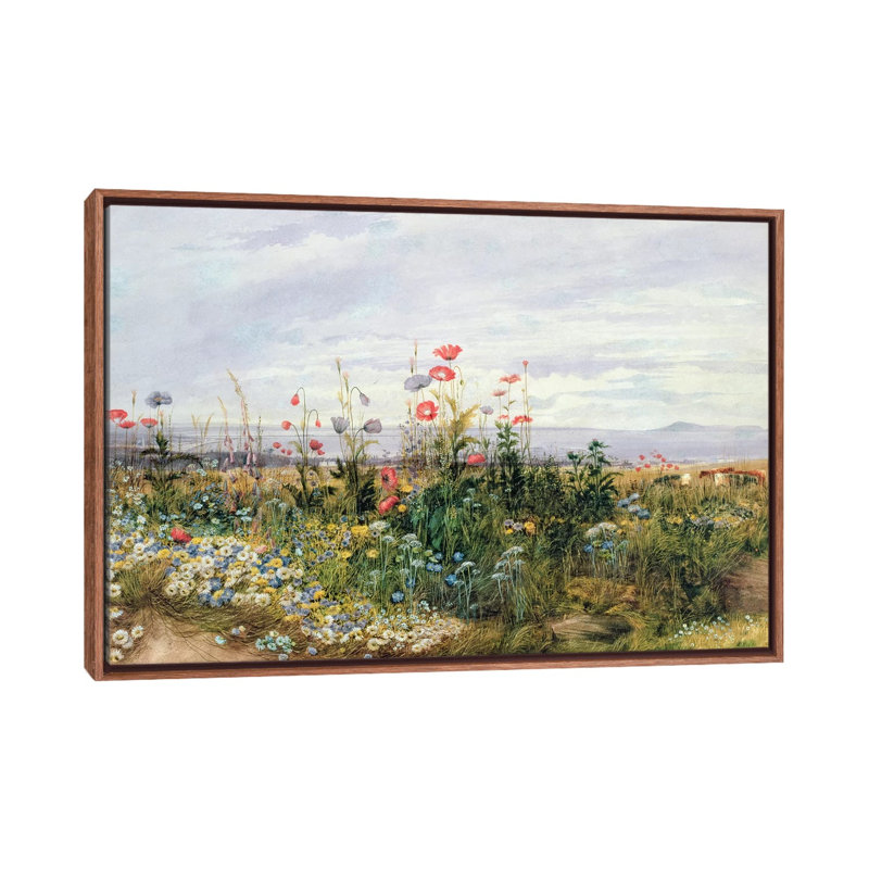 Wildflowers avec vue de Dublin Dunleary par Andrew Nicholl-reproduction d’art, H 18 po x l 26 po x P 1,5 po, Pas de tapis