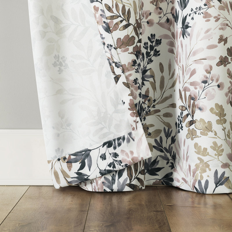 Hruby Botanical Print Room Darkening Grommet Curtain Panel, Blush, 48" W x 84" L
