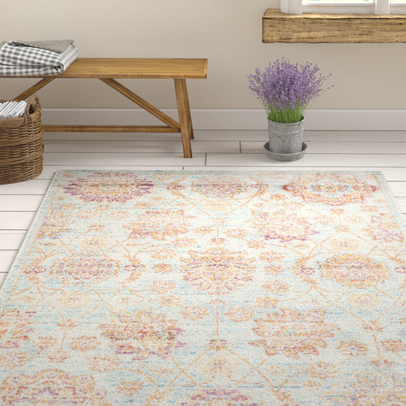 Beausejour Sevilla Viscose Oriental Rug in Blue, Rectangle 5'3" x 7'6"