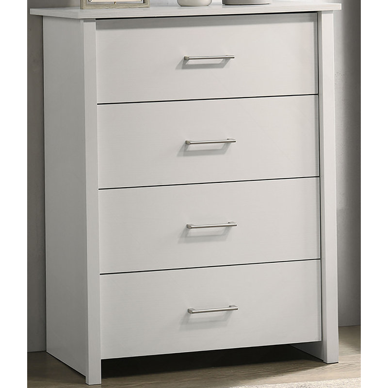 Commode 4 tiroirs avec poignées en métal, Blanc