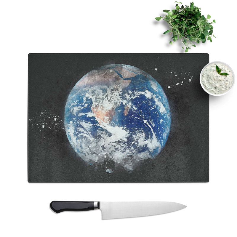 Tempered Glass Amazing Image of Earth Paint Splash Chopping Board, 28.5 cm x 39 cm