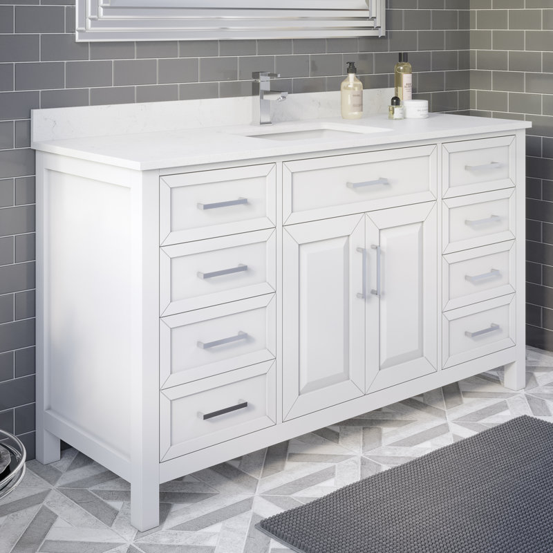 Domela 60" W x 22" x 35" H Single Sink Vanity with Power Bar and Drawer Organizer, White