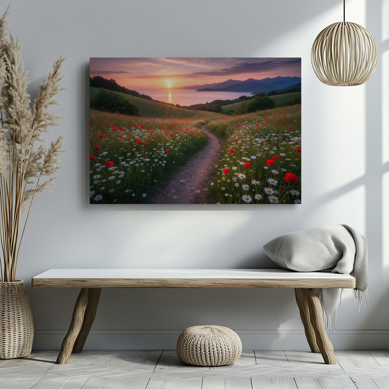 Toile, "Un paysage de printemps serein au coucher du soleil", art mural mural, H 30 po x l 40 po