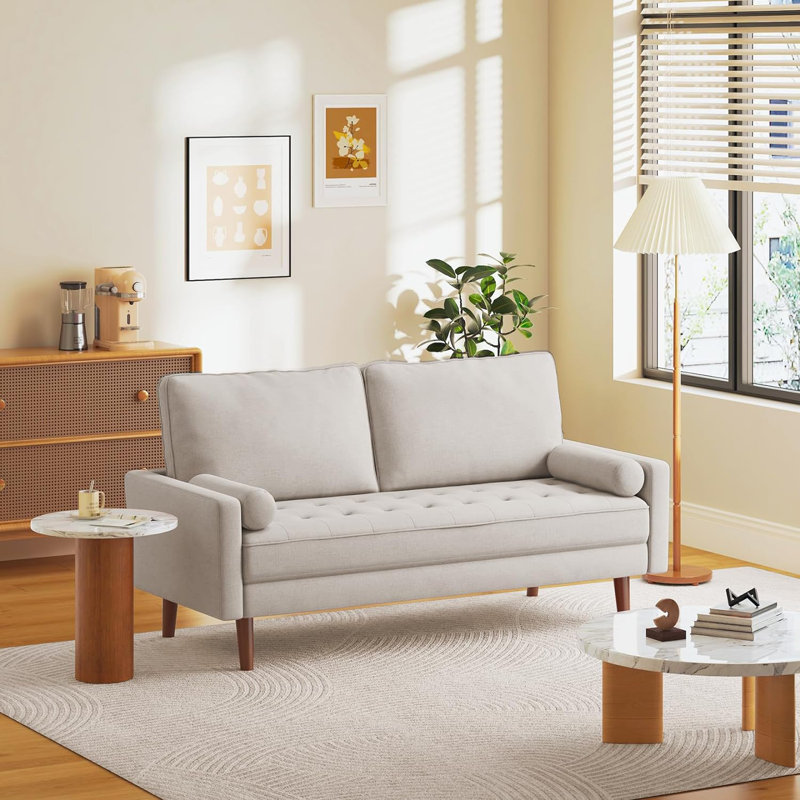 Liby 68" Square Arm Sofa Loveseat, Beige Linen
