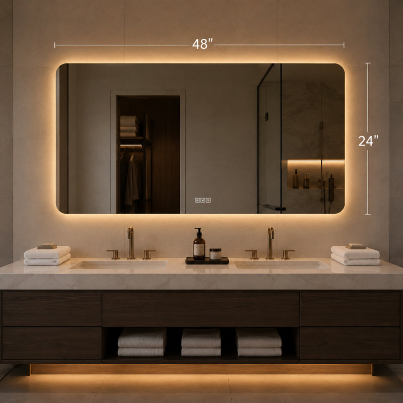 Backlit LED Bathroom Vanity Mirror with 3 Color Dimmable Lighting Anti Fog HD Shatter Resistant Glass Wall Mounted, 24" x 48"