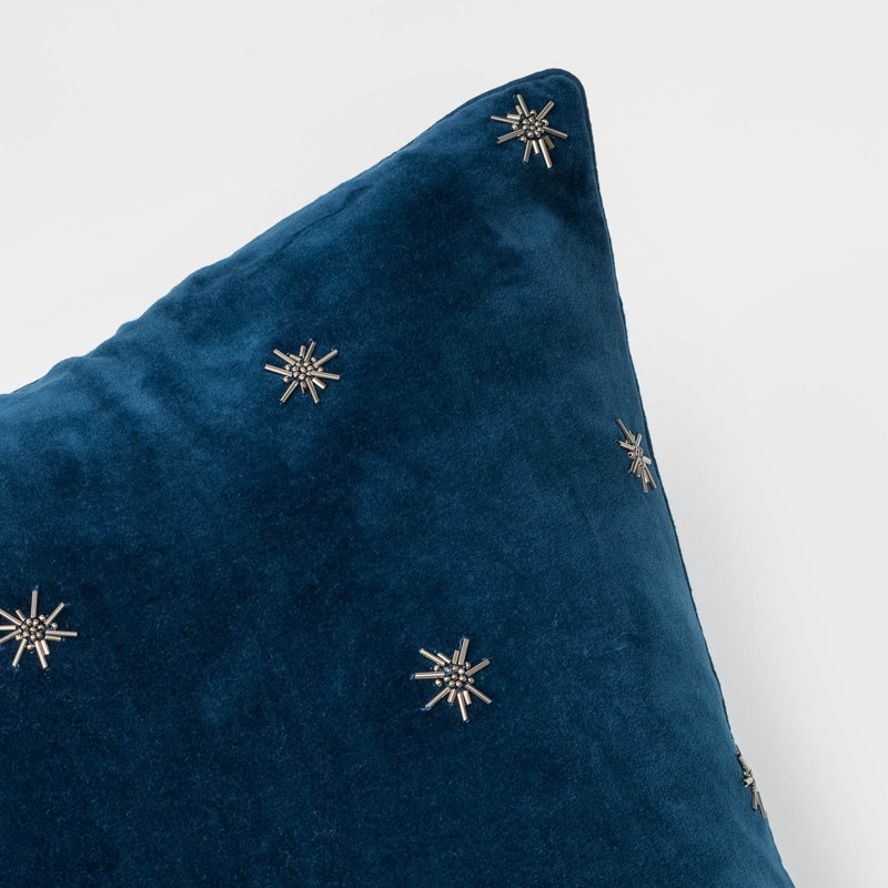Embroidered Star Cotton Throw Pillow Cover and Insert, Navy