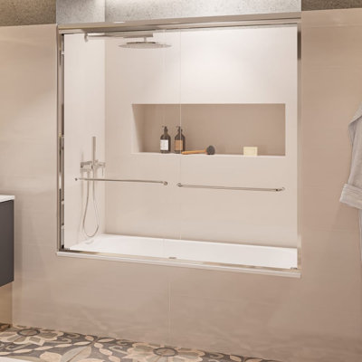 Strada Light 56 - 60 x 60" Frameless Bypass Sliding Bathtub Door 1/4" (6 mm) Clear Tempered Glass