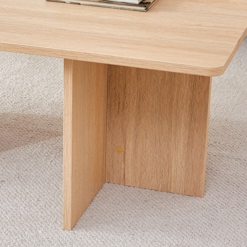 Minimalist Rectangular MDF Coffee Table, Natural Wood